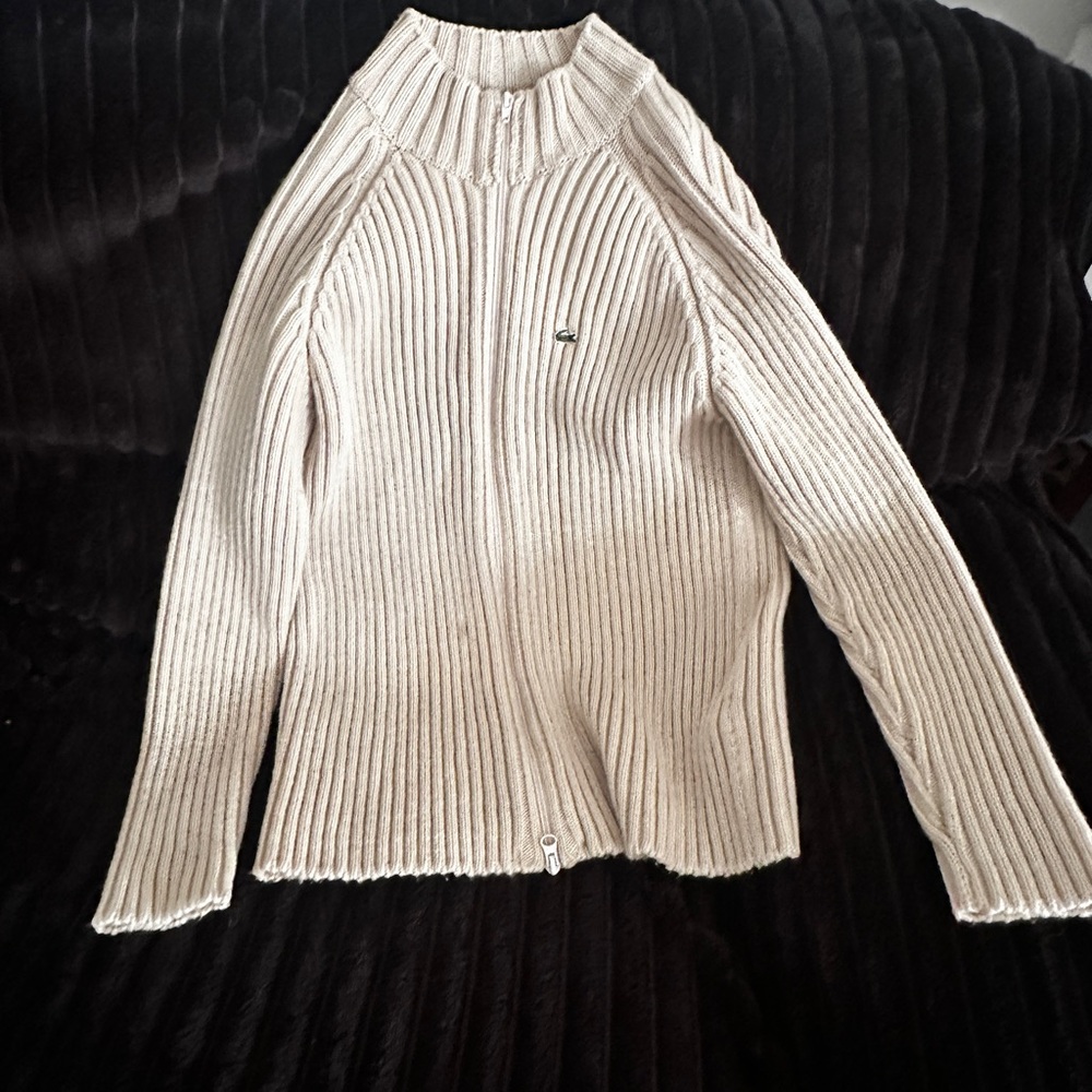 Lacoste Cream Ribbed Turtleneck Sweater